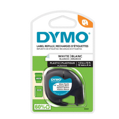 DYMO LetraTag Plastic Label Tape 12mm Black on White