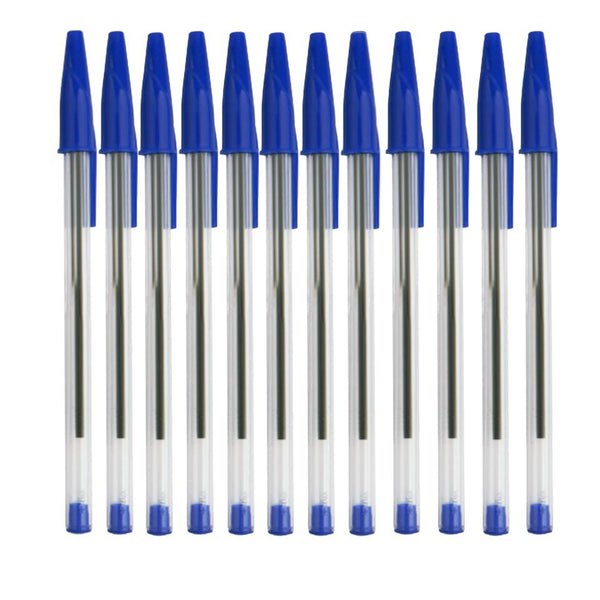 Ballpoint Pens Clear Barrel 1.0mm Medium Tip Blue Box 12