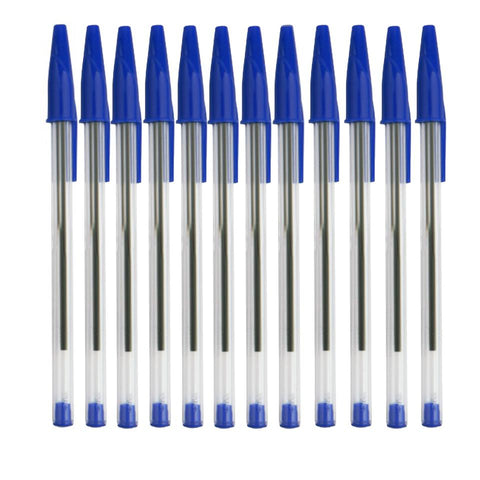 Ballpoint Pens Clear Barrel 1.0mm Medium Tip Blue Box 12
