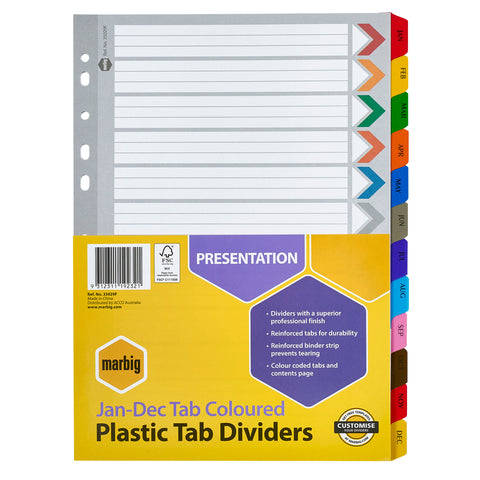 Marbig Reinforced A4 Jan-Dec Tab Divider