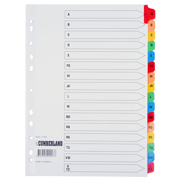 Marbig Indices & Dividers A-Z Tab Reinforced A4 Colour